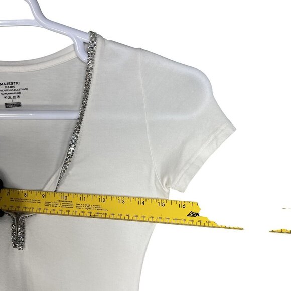 Majestic Paris Swarovski Crystals Women XS White Coquette T Shirt Clean Girl Top - Picture 11 of 15